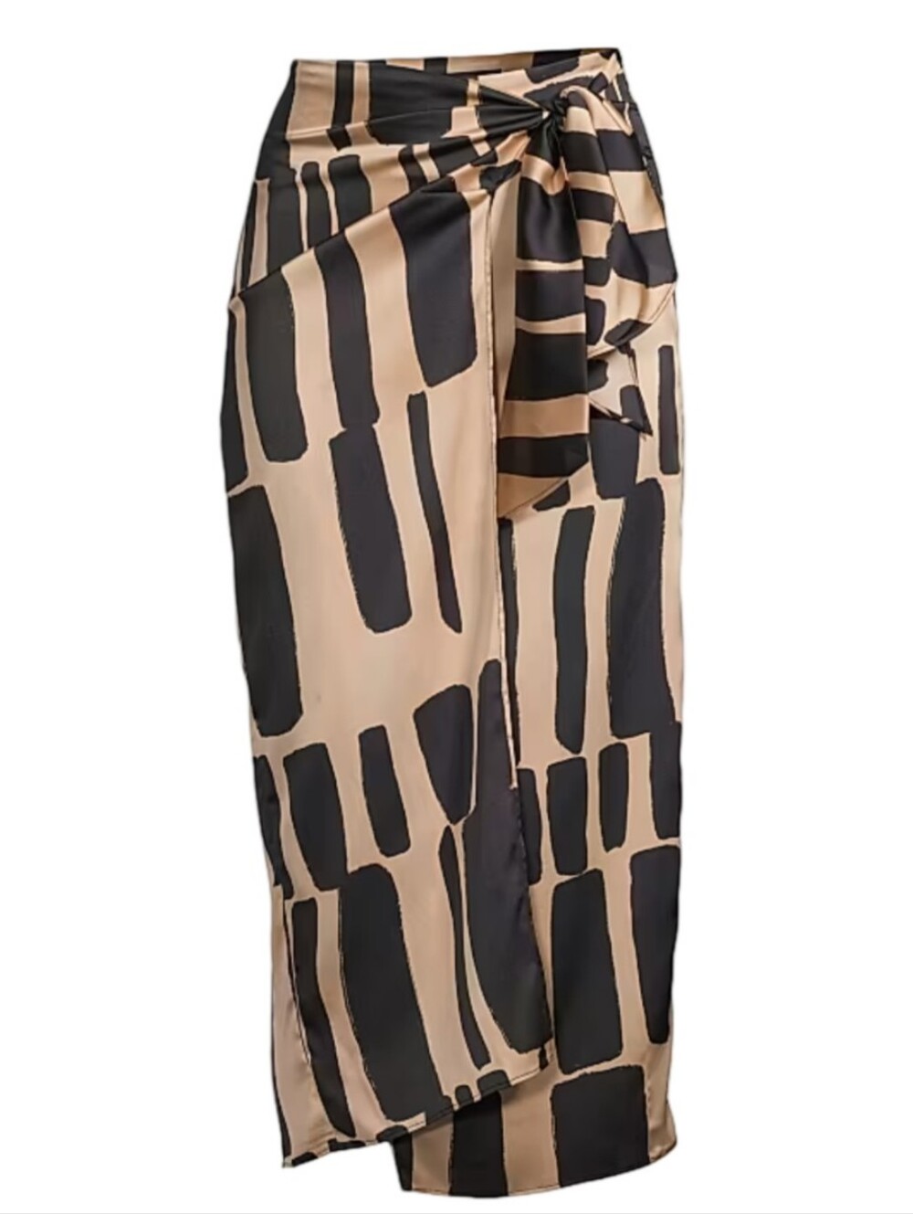 Donna Karan Black & Beige Abstract Print Skirt | Midi | Artsy | Chic | Satin |
